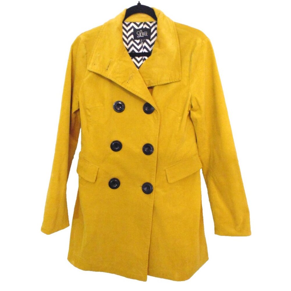 Luii Anthropologie Jacket Womens Sz S Yellow Lined Double Breasted Coat Peacoat